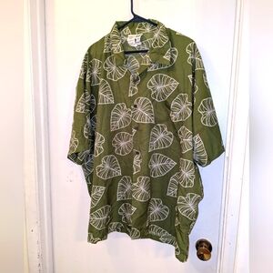 Makani Shirt Men's Green Short Sleeve Button Up Hawaii Floral Leaf Men's 3XL